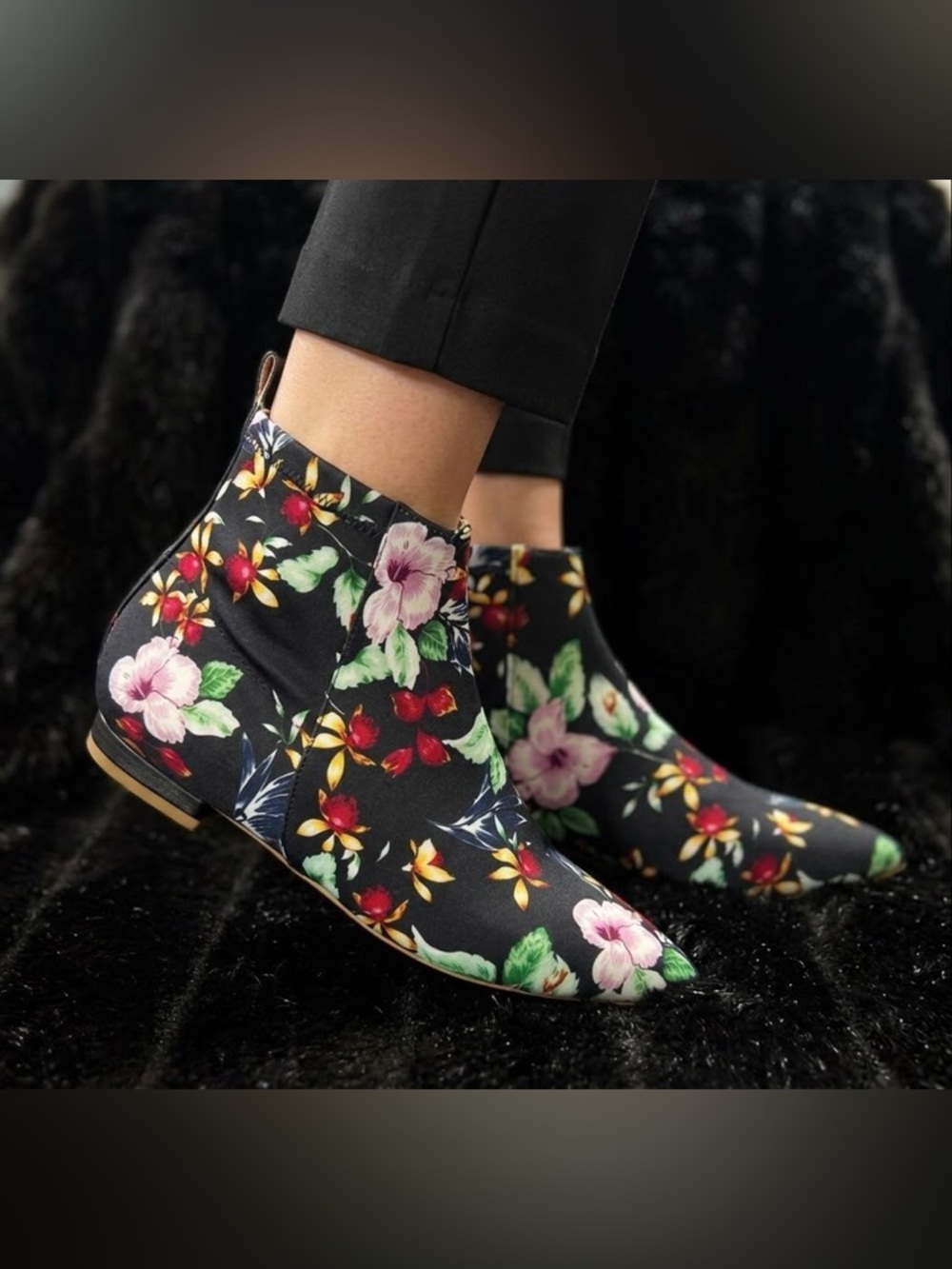 POLLINI Women's Black Satin Ankle Boots Pink size 38 Eu / 7.5 US